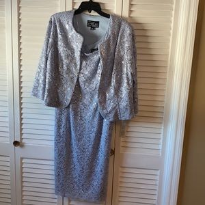 Baby blue sequins dress. Strapless with jacket. NWOT. Size 16p.